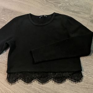 ZARA | Cropped Knit Lace-Trim Sweater 🖤